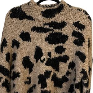 Cyrus Black and Tan Leopard Print Turtleneck Sweater